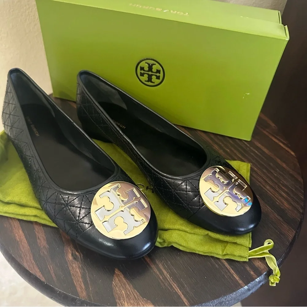 Tory Burch black CLAIRE CAP-TOE QUILTED BALLET